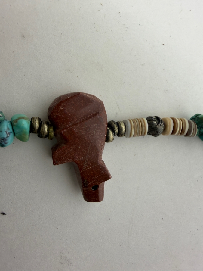 Vintage Southwestern Native American Style Multi Gemstone Fetish Necklace With Sterling Silver Buffalo Skull Pendant 29'L [Photo 4]