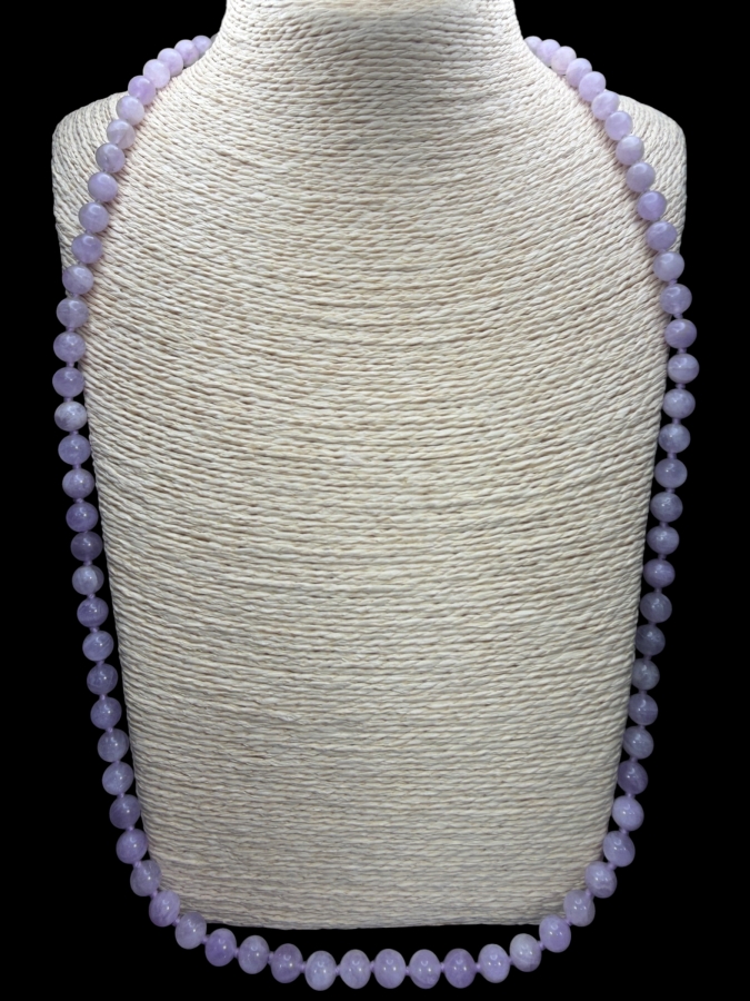 Vintage Hand Knotted Single Strand Continuous Round Lavender Amethyst Bead Opera Length Necklace 32'L