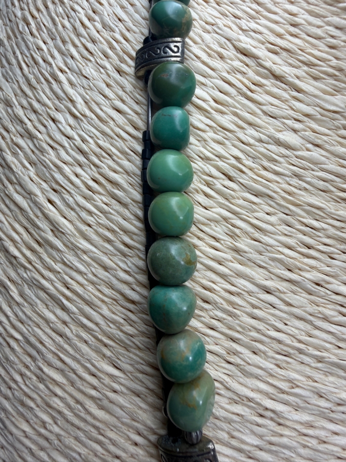 Vintage Southwestern Style Turquoise Nugget Bead Cord Necklace With Large Boulder Turquoise Bi Disc Pendant 24'L [Photo 5]