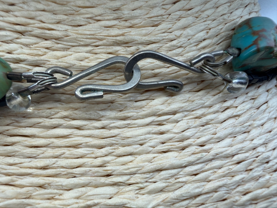 Vintage Southwestern Style Turquoise Nugget Bead Cord Necklace With Large Boulder Turquoise Bi Disc Pendant 24'L [Photo 7]