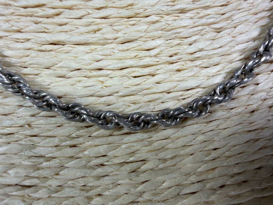 Vintage Sterling Silver Heavy Rope Chain Necklace And Mussel Shell Pendant Combo 18'L 27.2g [Photo 11]