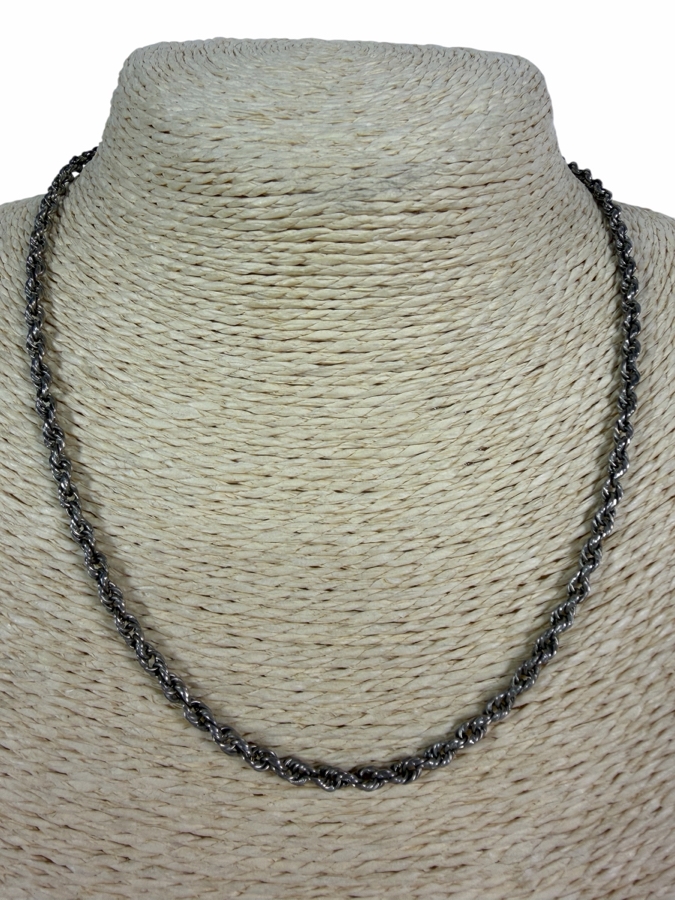 Vintage Sterling Silver Heavy Rope Chain Necklace And Mussel Shell Pendant Combo 18'L 27.2g [Photo 3]