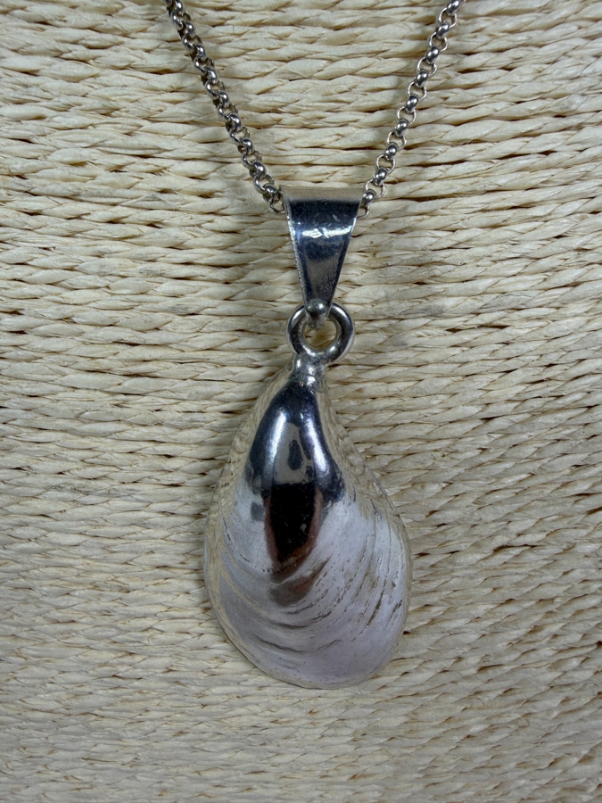 Vintage Sterling Silver Heavy Rope Chain Necklace And Mussel Shell Pendant Combo 18'L 27.2g [Photo 4]