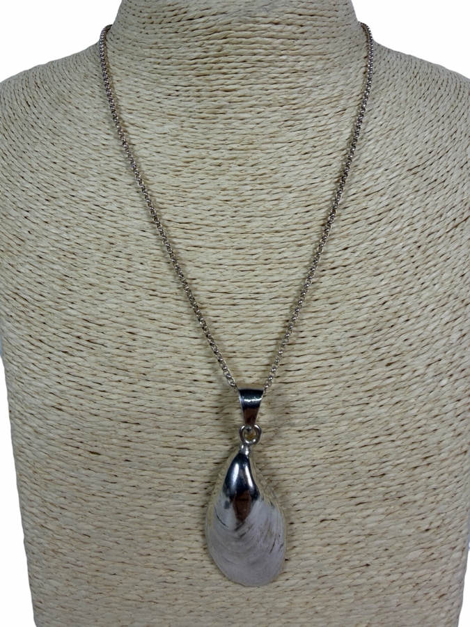 Vintage Sterling Silver Heavy Rope Chain Necklace And Mussel Shell Pendant Combo 18'L 27.2g [Photo 2]