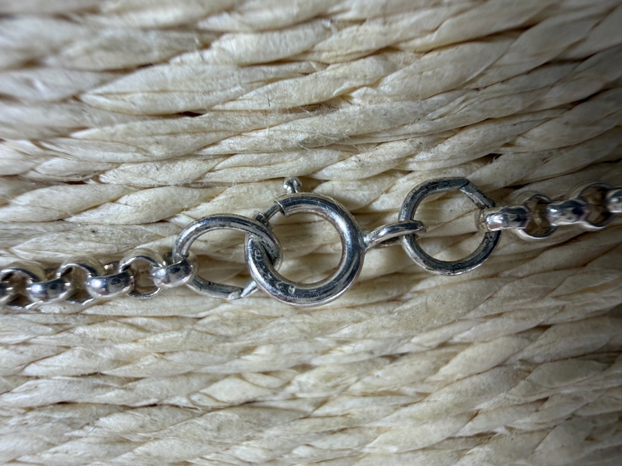 Vintage Sterling Silver Heavy Rope Chain Necklace And Mussel Shell Pendant Combo 18'L 27.2g [Photo 7]