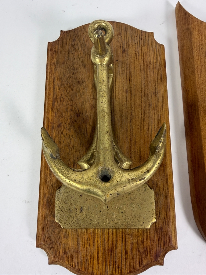 Pair Of Vintage US Navy Custom Military Brass Anchor Presentation Plaques Inscribed Kelly And Fulton 11'H [Photo 2]