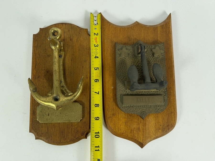 Pair Of Vintage US Navy Custom Military Brass Anchor Presentation Plaques Inscribed Kelly And Fulton 11'H [Photo 6]