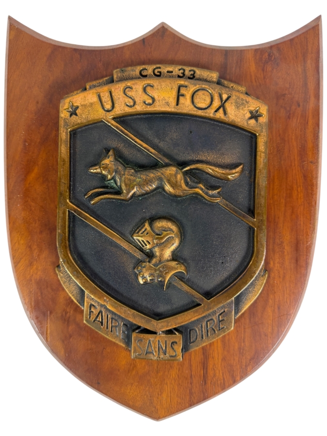 Vintage Vietnam War US Navy USS Fox CG33 Guided Missile Cruiser Bronze Commemorative Shield Plaque 10 X12