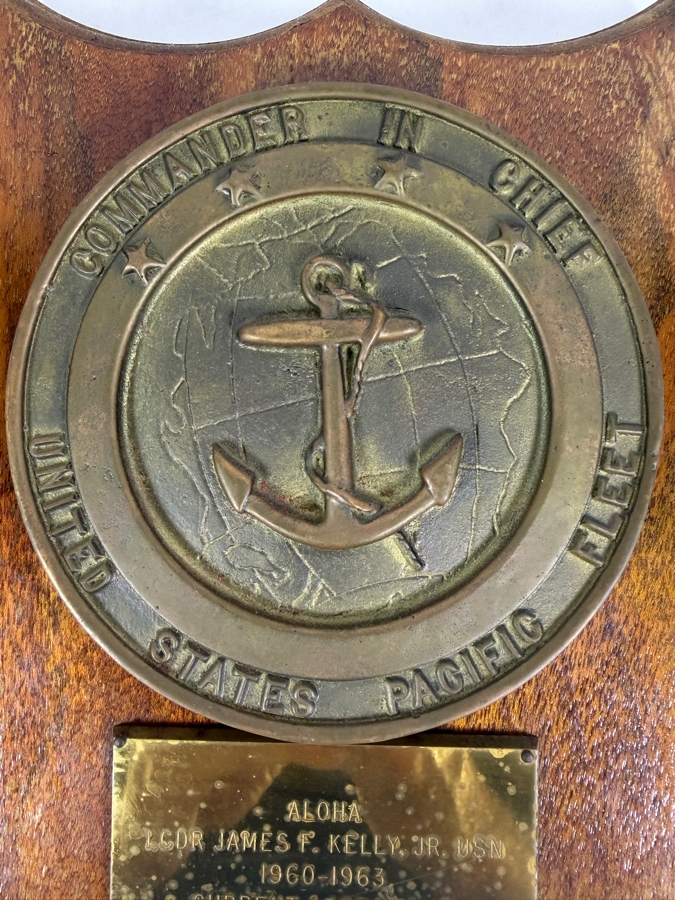 Vintage CINCPACFLT Commander In Chief US Pacific Fleet Brass Presentation Plaque To LCDR James F Kelly Jr USN Dated 1960 To 1963 10.5 X 12 [Photo 2]
