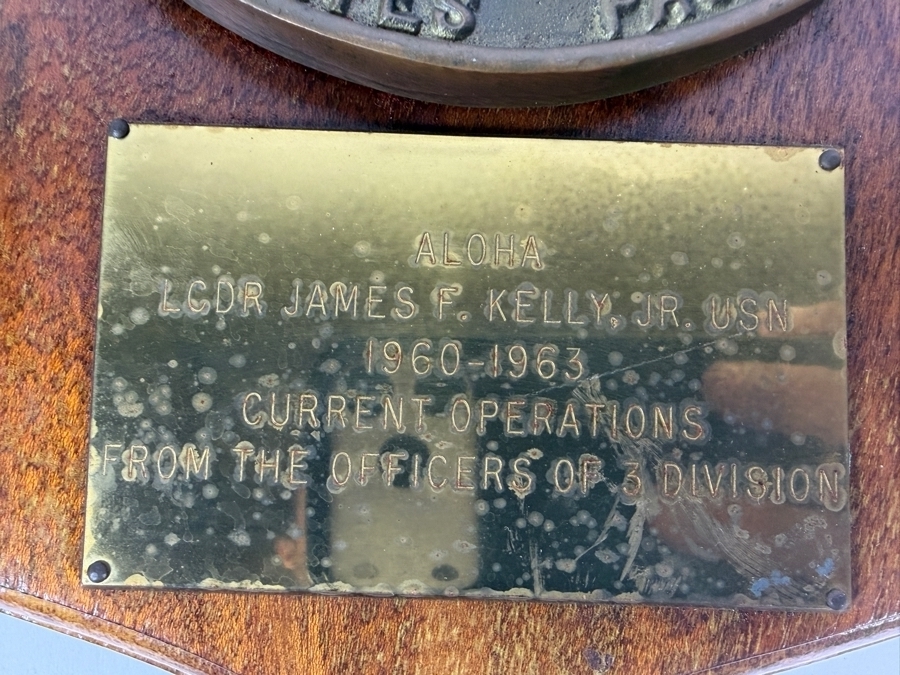 Vintage CINCPACFLT Commander In Chief US Pacific Fleet Brass Presentation Plaque To LCDR James F Kelly Jr USN Dated 1960 To 1963 10.5 X 12 [Photo 3]
