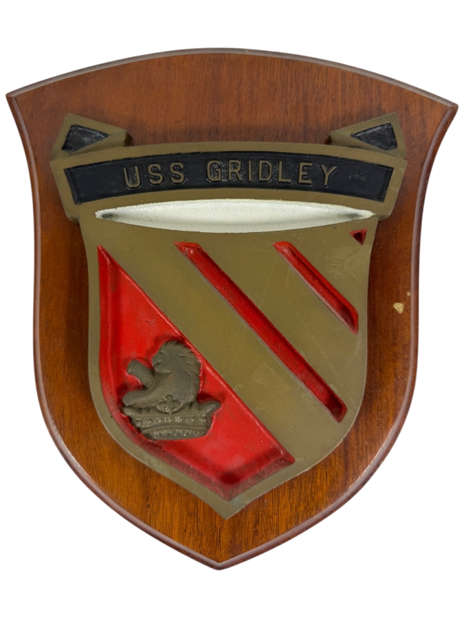 Vintage Vietnam War US Navy USS Gridley DLG21 Leahy Class Guided Missile Frigate Bronze Crest Plaque 10 X 10