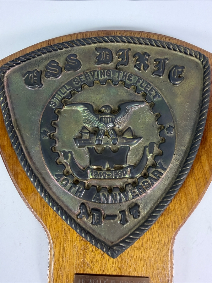 Vintage USS Dixie AD14 40th Anniversary Commemorative Bronze Plaque Presented To Commanding Officer Capt James F Kelly Jr USN Dated 1980 11.5 X 14 [Photo 2]