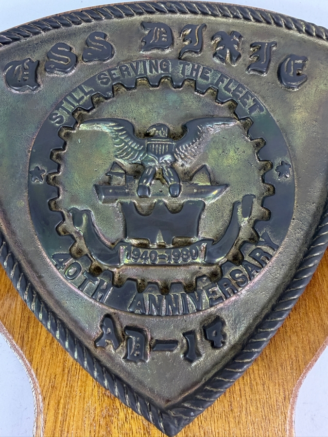 Vintage USS Dixie AD14 40th Anniversary Commemorative Bronze Plaque Presented To Commanding Officer Capt James F Kelly Jr USN Dated 1980 11.5 X 14 [Photo 3]