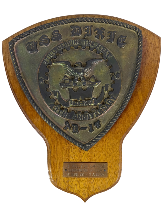 Vintage USS Dixie AD14 40th Anniversary Commemorative Bronze Plaque Presented To Commanding Officer Capt James F Kelly Jr USN Dated 1980 11.5 X 14
