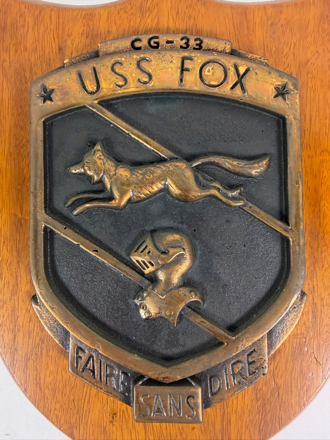 Vintage USS Fox CG33 Guided Missile Cruiser Bronze Commemorative Shield Plaque From The Captain James F Kelly Jr Collection 10 X 12 [Photo 2]