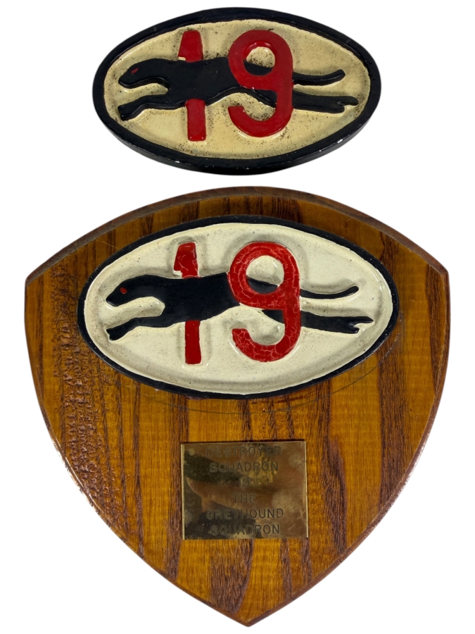 Vintage US Navy Destroyer Squadron 19 The Greyhound Squadron Cast Metal Insignia Plaque and Cast Metal Insignia 7.5 X 7.5