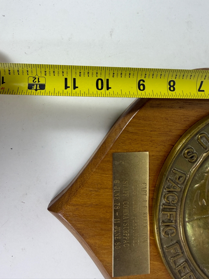 Vintage Commander Naval Surface Force US Pacific Fleet Brass Presentation Plaque To Capt J F Kelly USN Dated 1979 To 1980 10 X 12 [Photo 5]