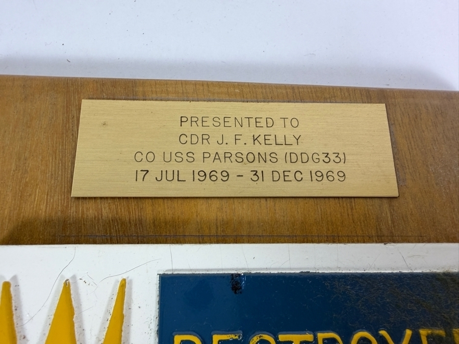 Vintage Destroyer Squadron 31 Presentation Plaque To USS Parsons Commanding Officer CDR J F Kelly Dated 1969 10 X 12 [Photo 3]