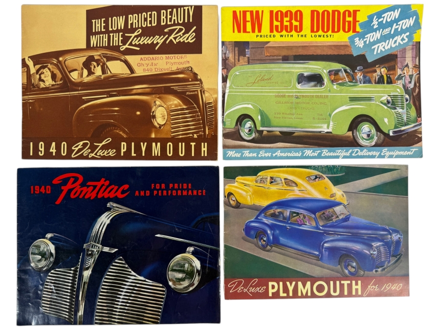 Collection Of Four Original Vintage 1939 To 1940 Automotive Sales Brochures For Plymouth Dodge And Pontiac