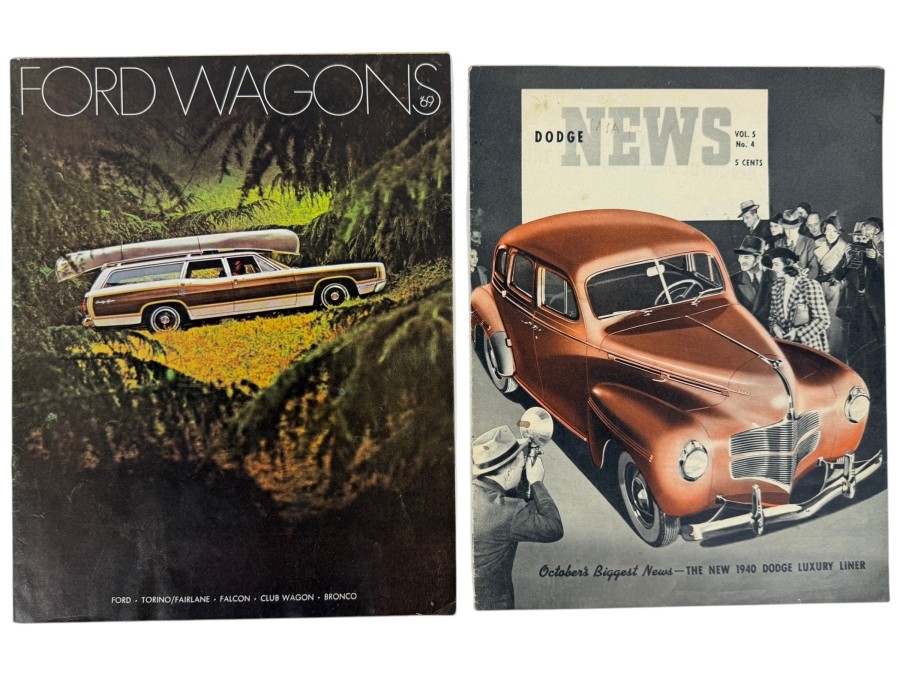 Pair Of Vintage 1940 Dodge News Magazine And 1969 Ford Wagons Dealership Sales Brochures