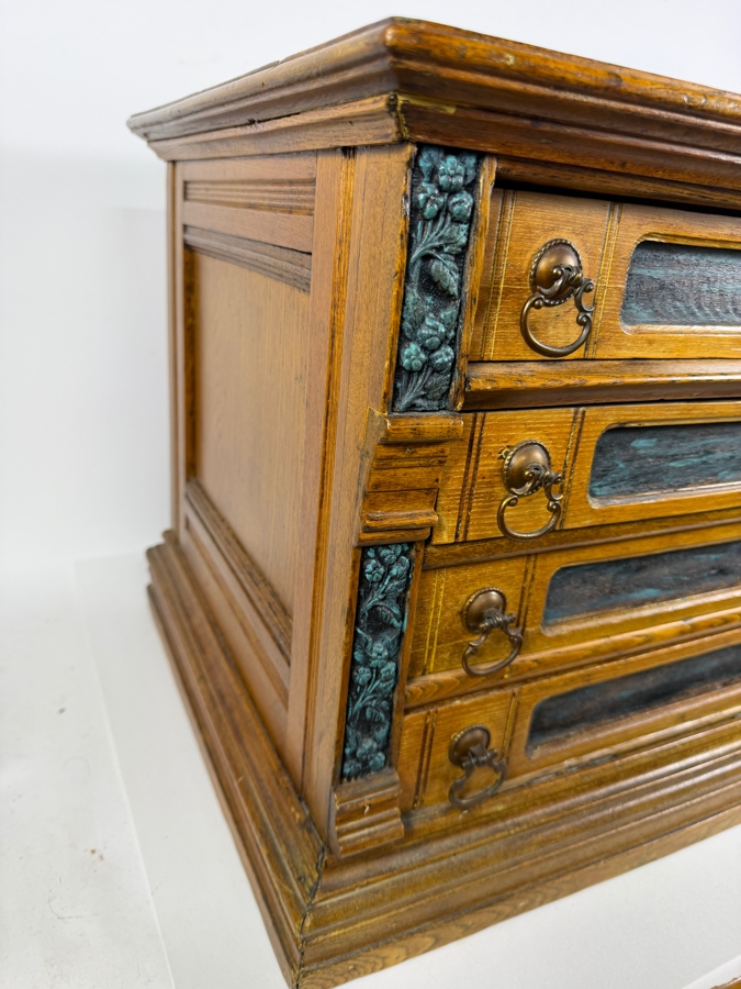 Vintage Carved Wooden Four Drawer Spool Cabinet Collector Chest 23'W X 17.5'D X 17.5'H [Photo 5]