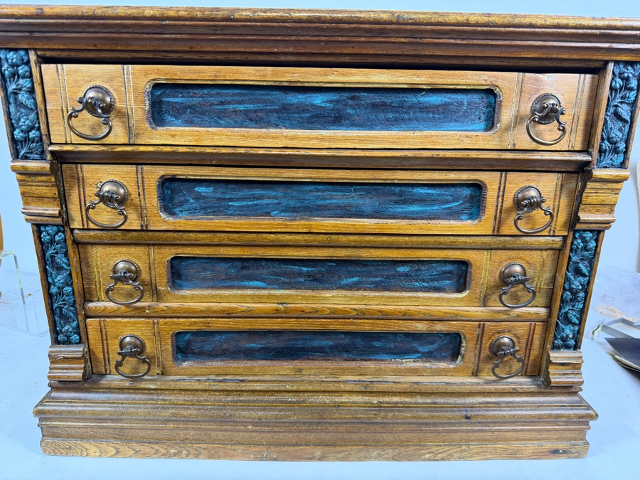 Vintage Carved Wooden Four Drawer Spool Cabinet Collector Chest 23'W X 17.5'D X 17.5'H [Photo 2]
