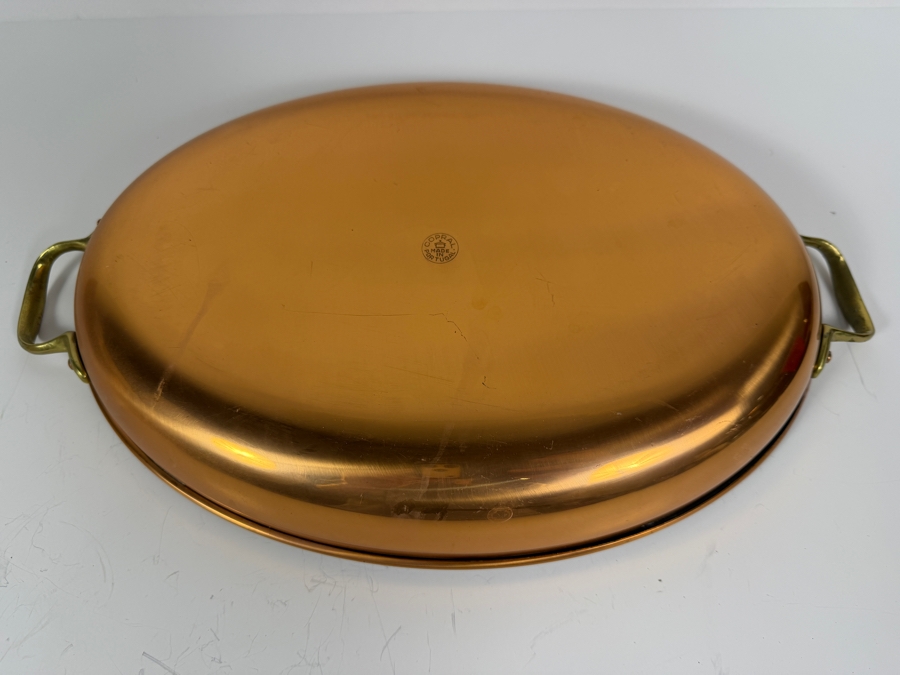 Vintage Copral Portugal Copper Oval Au Gratin Pan With Cast Brass Handles 16'W [Photo 3]