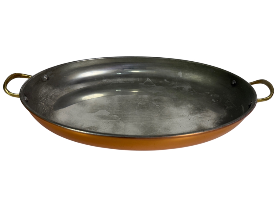 Vintage Copral Portugal Copper Oval Au Gratin Pan With Cast Brass Handles 16'W
