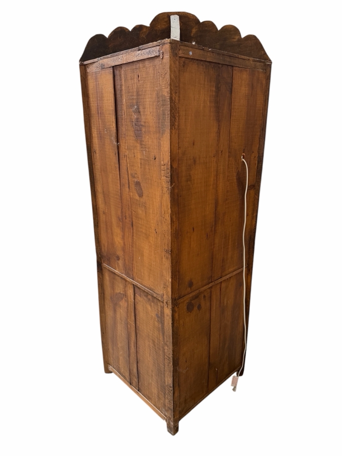 Vintage Spanish Colonial Revival Carved Pine Corner Cabinet Huchero Cupboard With Volute Pediment 35'W X 27'D X 79'H [Photo 7]