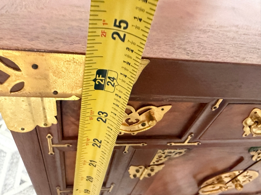 Vintage Korean Ash Burl And Zelkova Wood Chest Bandaji Cabinet With Butterfly Brass Mounts 24'W X 15'D X 24.5'H [Photo 7]