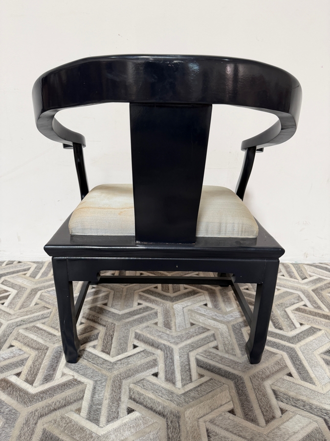 Vintage Chinese Ebonized Black Lacquer Horseshoe Back Armchair With Carved Dragon Splat 26'W X 23'D X 31'H [Photo 7]