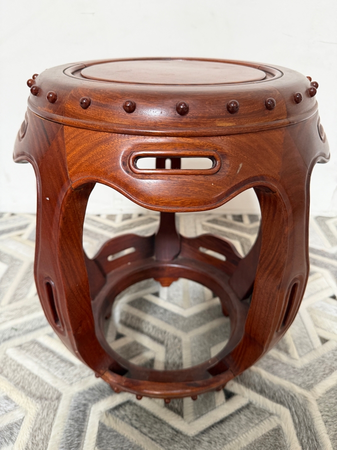Vintage George Zee And Co Ltd Kiln Dried Rosewood Barrel Form Garden Stool 17'W X 18.5'H [Photo 2]