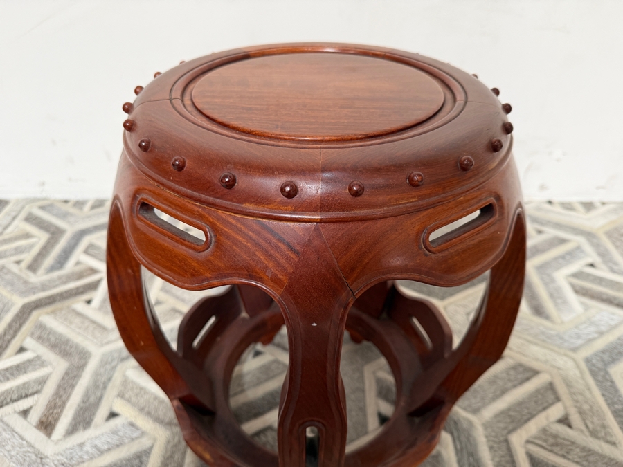 Vintage George Zee And Co Ltd Kiln Dried Rosewood Barrel Form Garden Stool 17'W X 18.5'H [Photo 6]