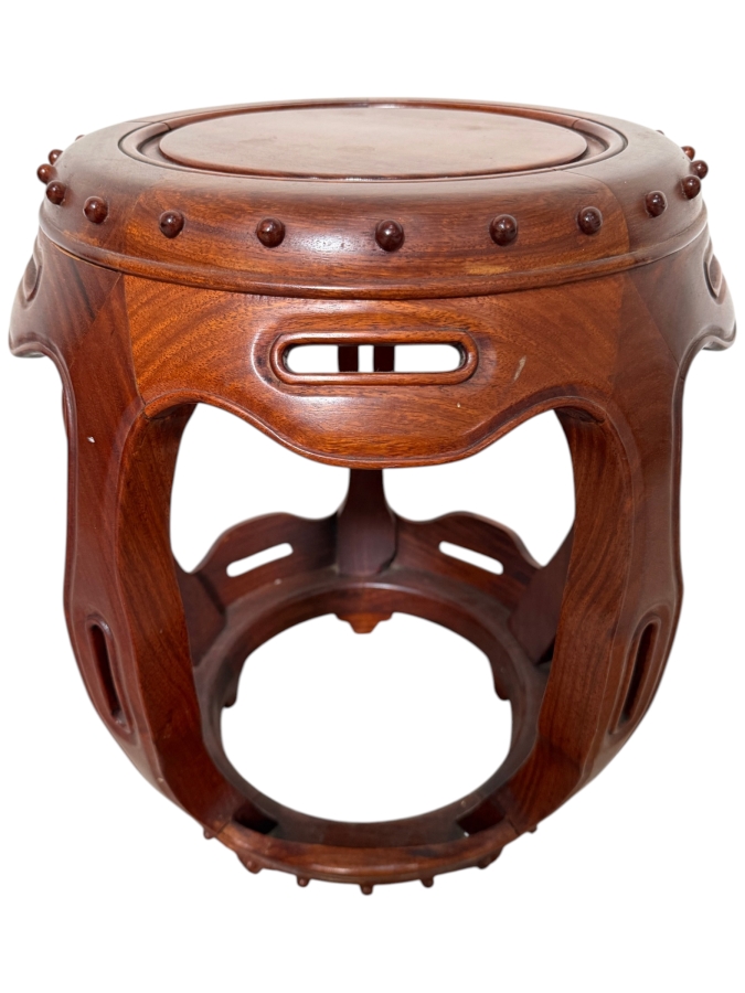 Vintage George Zee And Co Ltd Kiln Dried Rosewood Barrel Form Garden Stool 17'W X 18.5'H