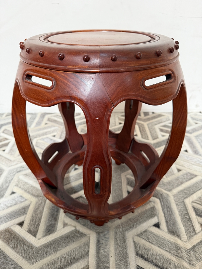 Vintage George Zee And Co Ltd Kiln Dried Rosewood Barrel Form Garden Stool 17'W X 18.5'H [Photo 5]