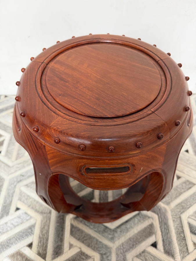 Vintage George Zee And Co Ltd Kiln Dried Rosewood Barrel Form Garden Stool 17'W X 18.5'H [Photo 4]