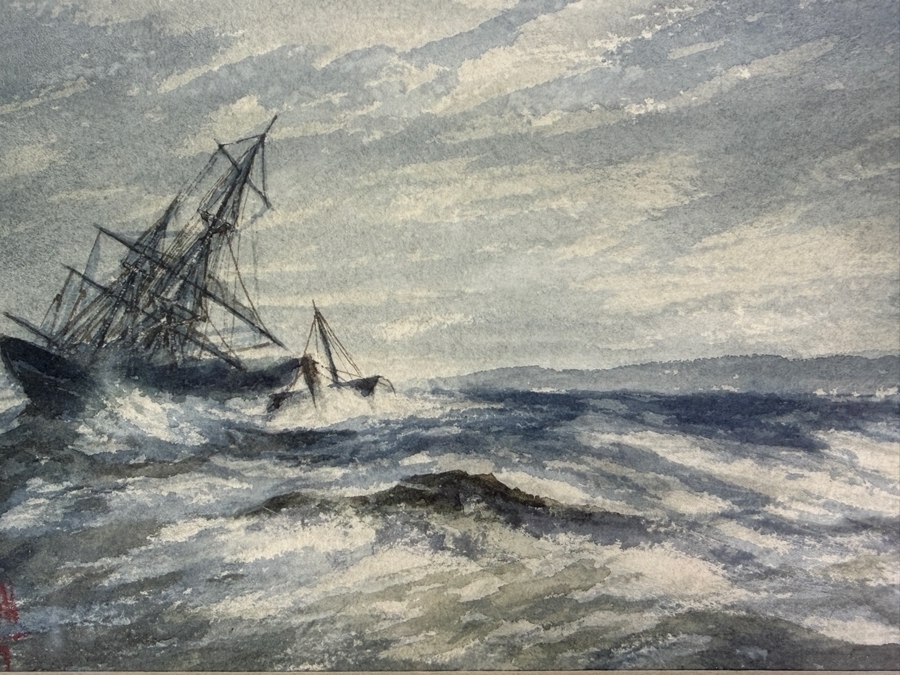 Antique 1897 Carl Russell Marine Watercolor Painting Of Sailing Ship In Stormy Seas Signed 9 X 6 Framed: 12 X 9.5 [Photo 5]