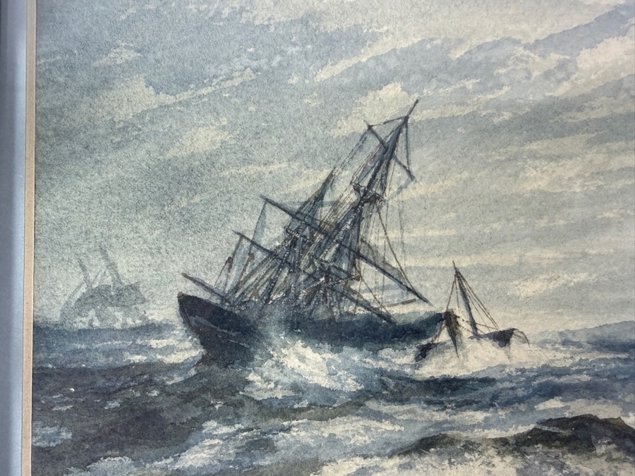 Antique 1897 Carl Russell Marine Watercolor Painting Of Sailing Ship In Stormy Seas Signed 9 X 6 Framed: 12 X 9.5 [Photo 4]