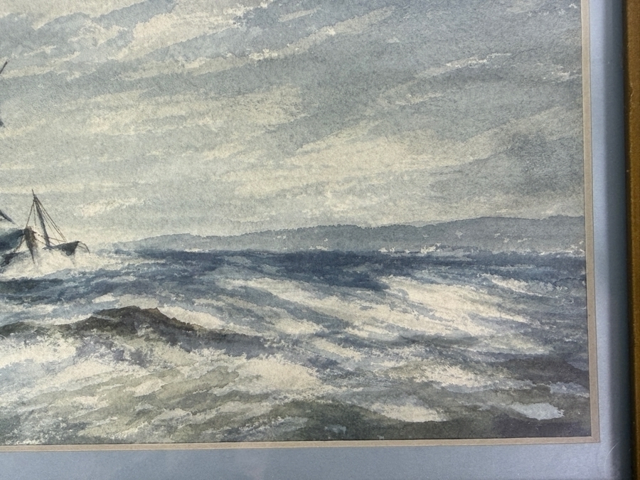 Antique 1897 Carl Russell Marine Watercolor Painting Of Sailing Ship In Stormy Seas Signed 9 X 6 Framed: 12 X 9.5 [Photo 6]