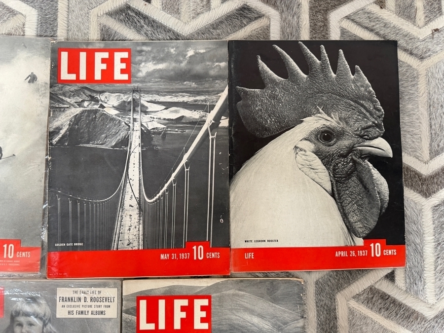 Collection Of Seven Vintage 1937 To 1949 LIFE Magazines Featuring Golden Gate Bridge And Rooster Covers [Photo 2]