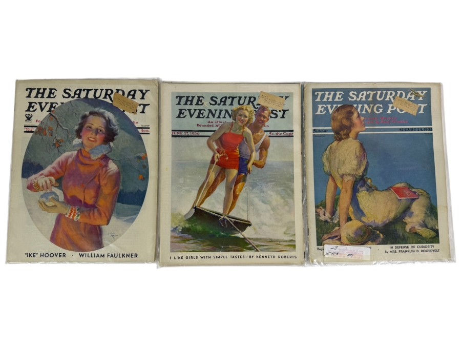 Collection Of Three Vintage 1934 To 1936 The Saturday Evening Post Magazines Featuring Classic Illustrated Covers