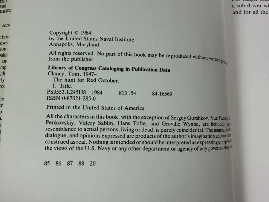 SIGNED The Hunt For Red October By Tom Clancy Signed Hardcover Book [Photo 6]