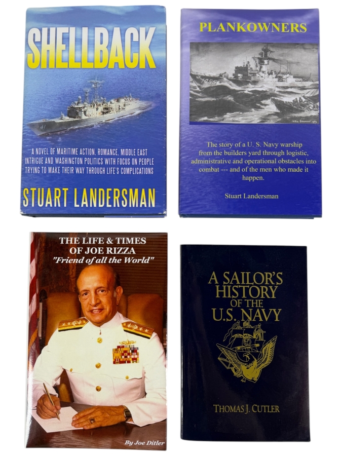 Collection Of Four Signed Naval Fiction And Biography Books All Hand Signed By Authors Stuart Landersman Joe Ditler and Thomas J Cutler