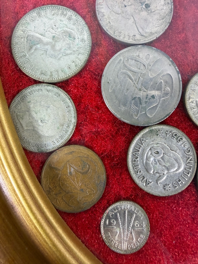 Framed Mixed Collection Of Vintage Australian Pre-Decimal And Great Britain Coins [Photo 2]