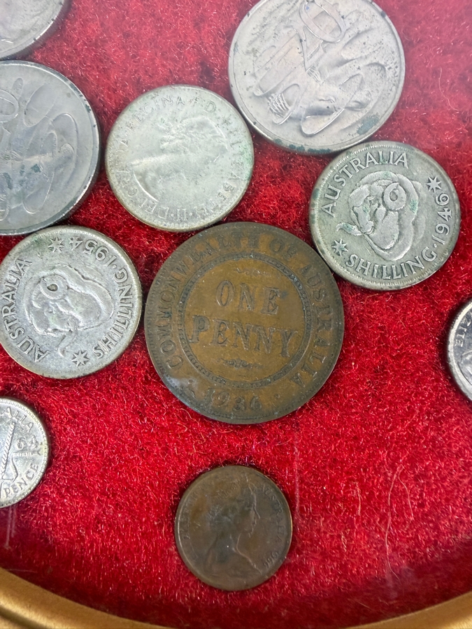 Framed Mixed Collection Of Vintage Australian Pre-Decimal And Great Britain Coins [Photo 3]