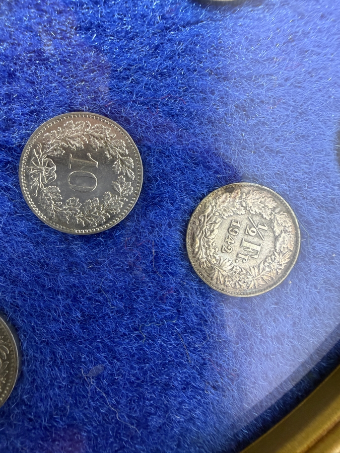 Framed Historical Collection Of Swiss Franc And Rappen Coins [Photo 3]