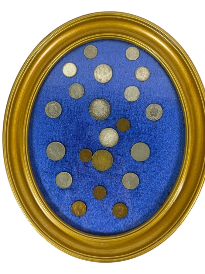 Framed Historical Collection Of Swiss Franc And Rappen Coins
