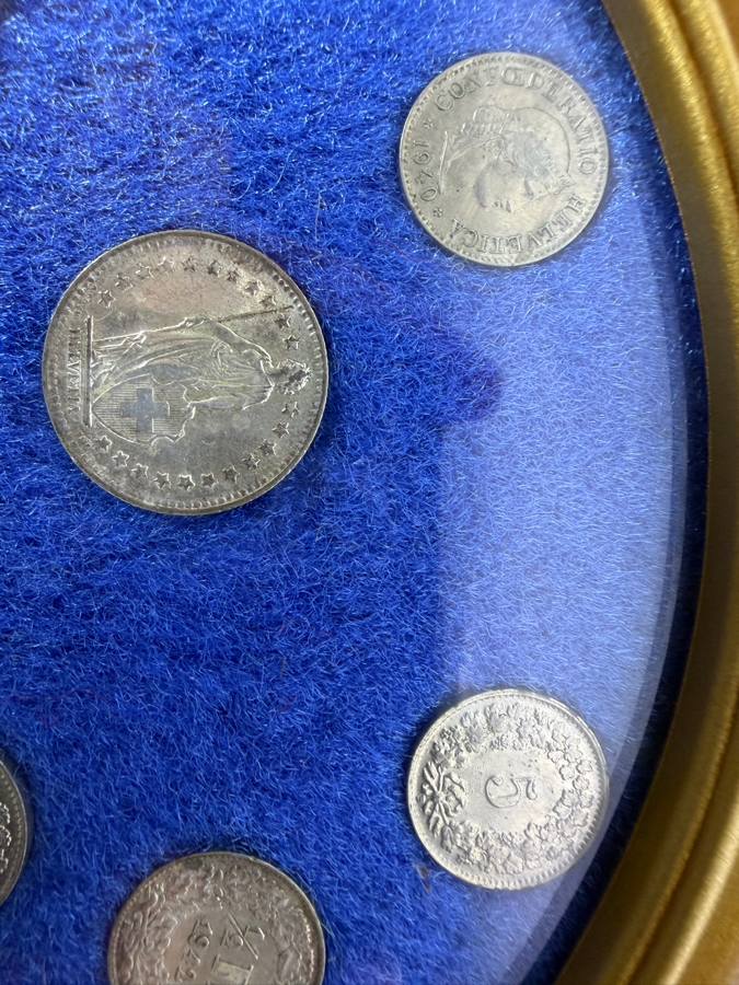 Framed Historical Collection Of Swiss Franc And Rappen Coins [Photo 2]