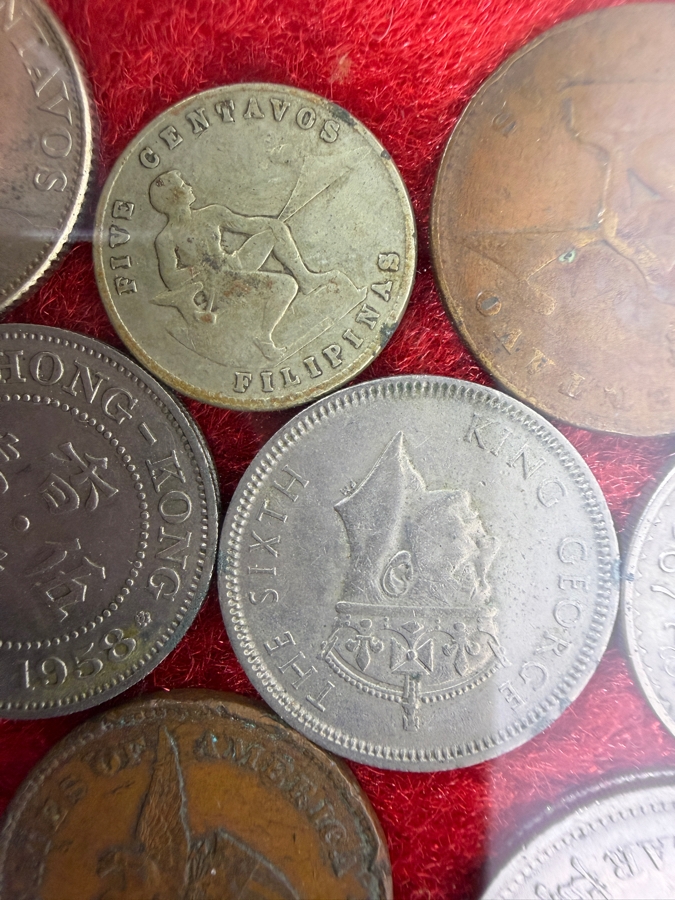 Framed Vintage Assorted Asian Coins Collection Featuring Japanese And Taiwanese Issues [Photo 9]