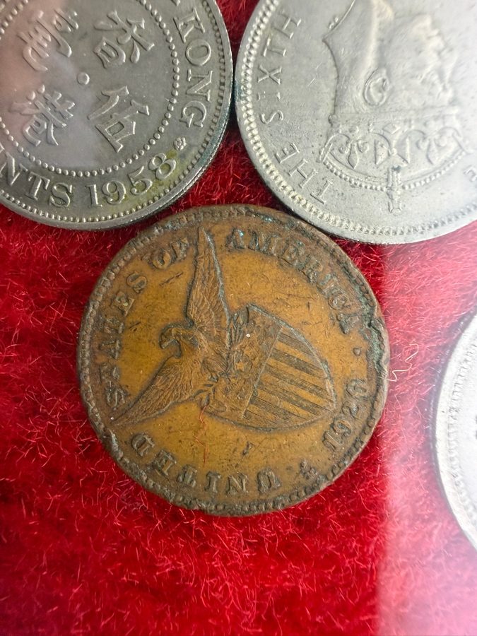 Framed Vintage Assorted Asian Coins Collection Featuring Japanese And Taiwanese Issues [Photo 10]